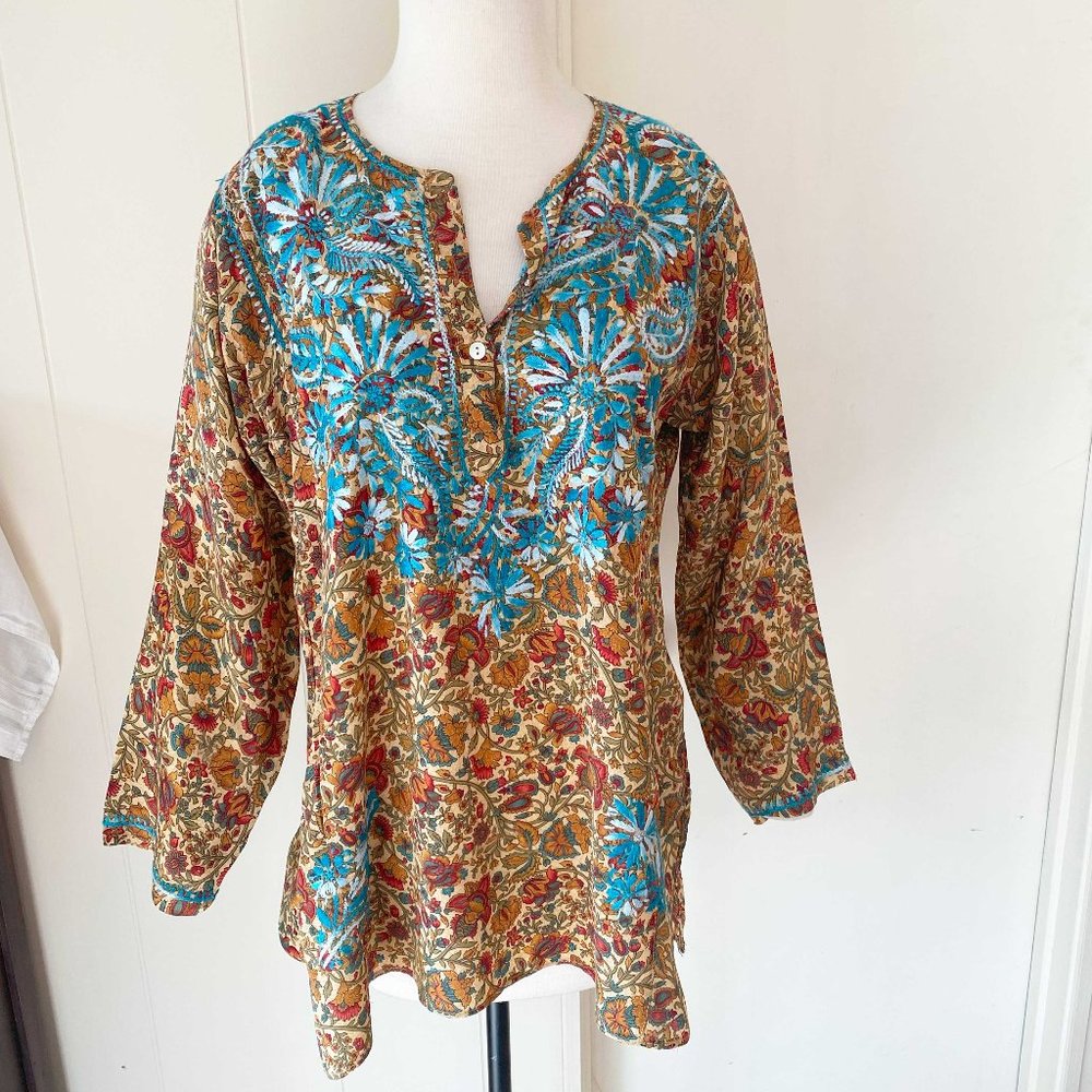 Embroidered Tunic Paisley Cotton - Sz M